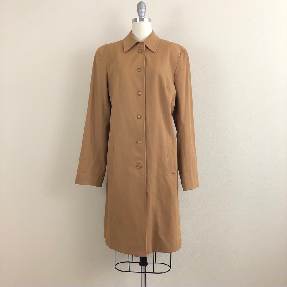 Gianni Tan Nylon Button Down Lined Long Jacket